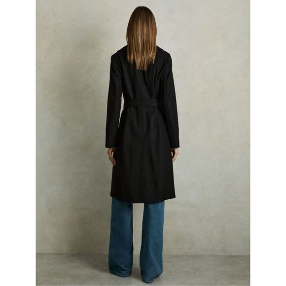 Reiss Women's Black Rich Belted Wool Blend Trench Coat Size 14 NWT - Picture 5 of 12